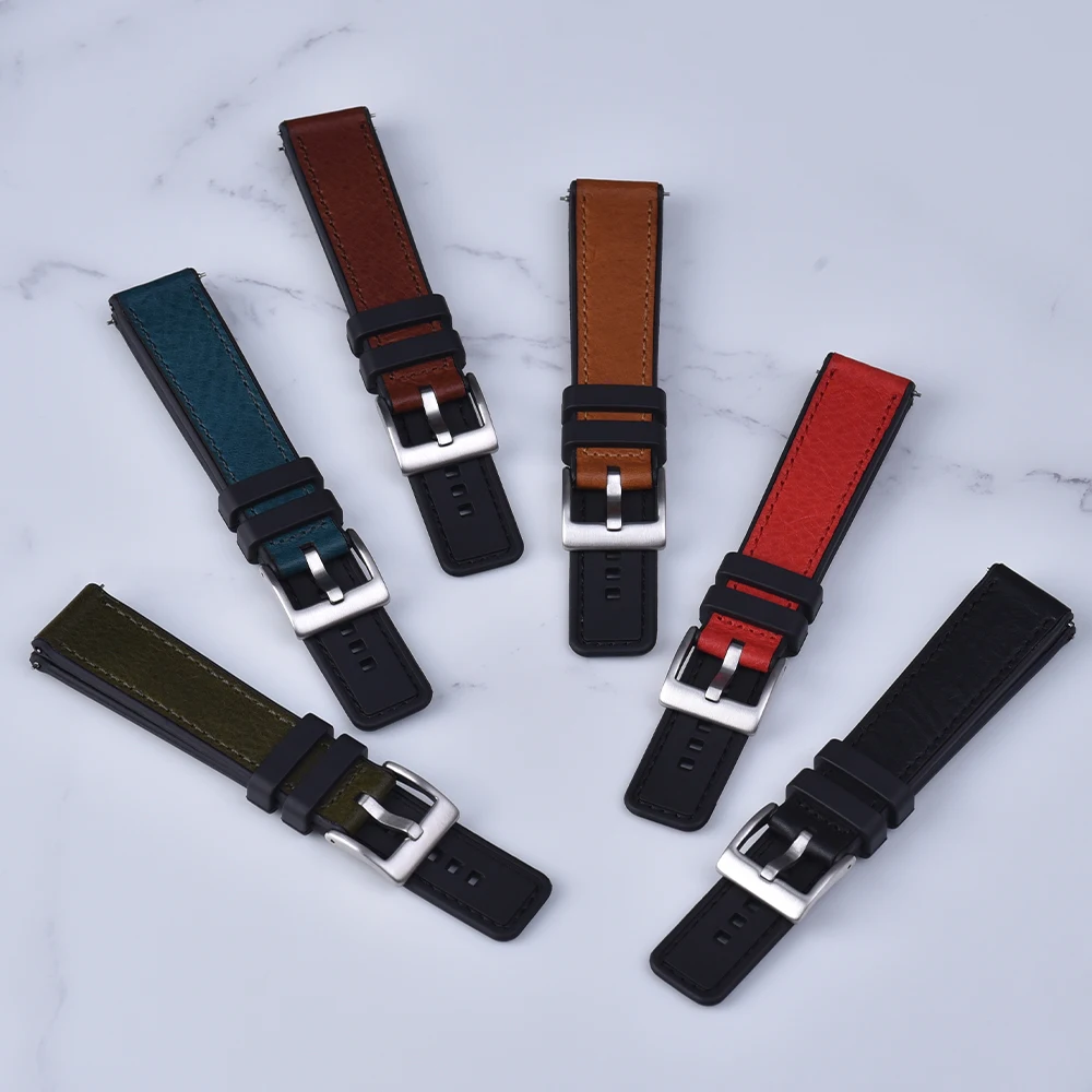 JUELONG Huatons Genuine Leather Hybrid Rubber Watch Bands 20mm 22mmm 24mm Quick Release Sailcloth Rubber Silicone Watch Strap