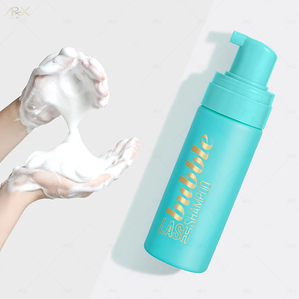 Private Label Eyelash Cleanser Foam Lash Cleaner Custom Logo Coloured Lash Shampoo Bottle Vegan Lash Shampoo Kit with Fan Brush