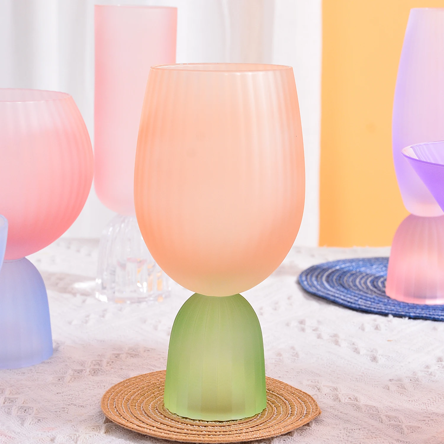 Samyo Luxury Nordic Frosted colored Crystal glass Ribbed ice cream Milkshake wine Dessert beer glasses cup for wedding bar gift