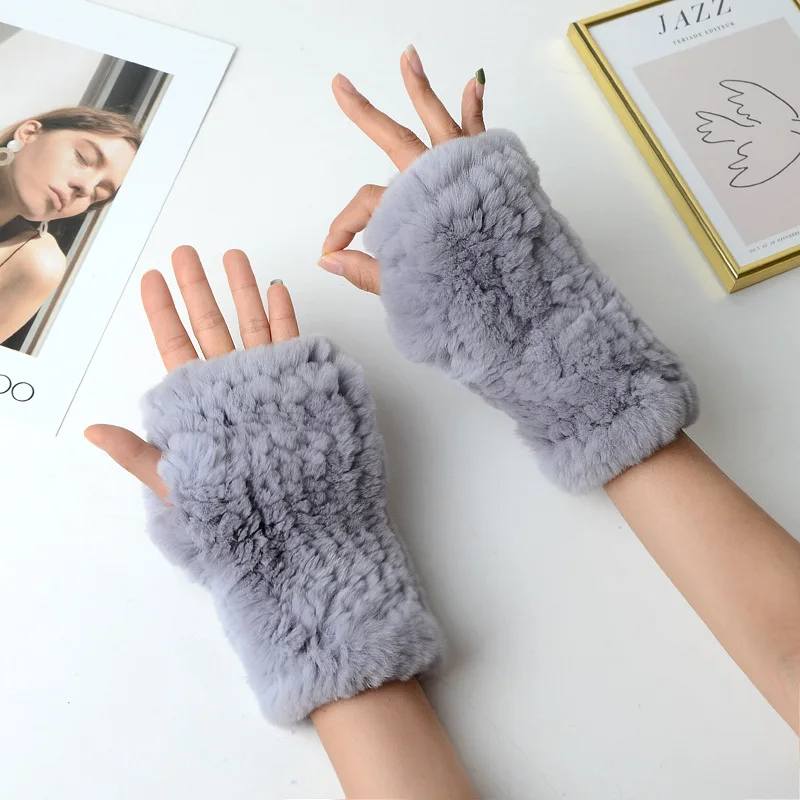 real rabbit fur texting gloves lady half-finger fur gloves for women rex rabbit fur fingerless  gloves