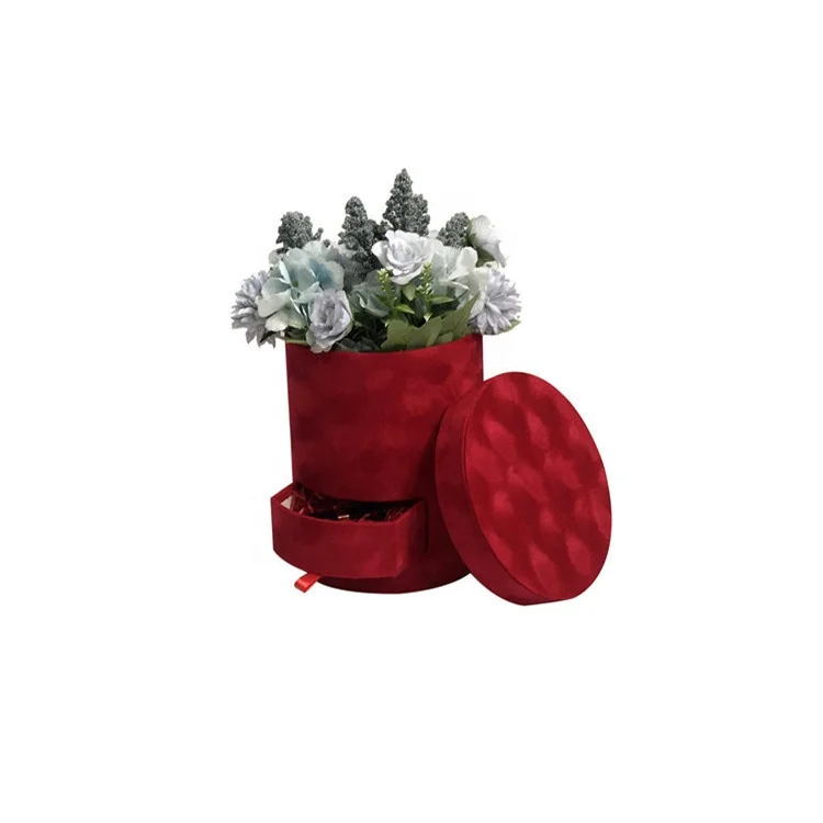 Luxury gift circle flower velvet box with drawer for flowers packaging
