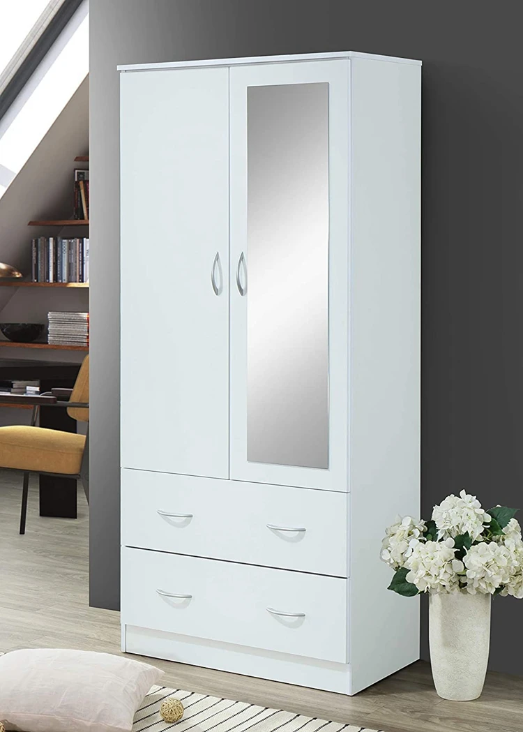 Glass door wooden wardrobe with mirror wooden MDF cupboard wardrobe cabinet
