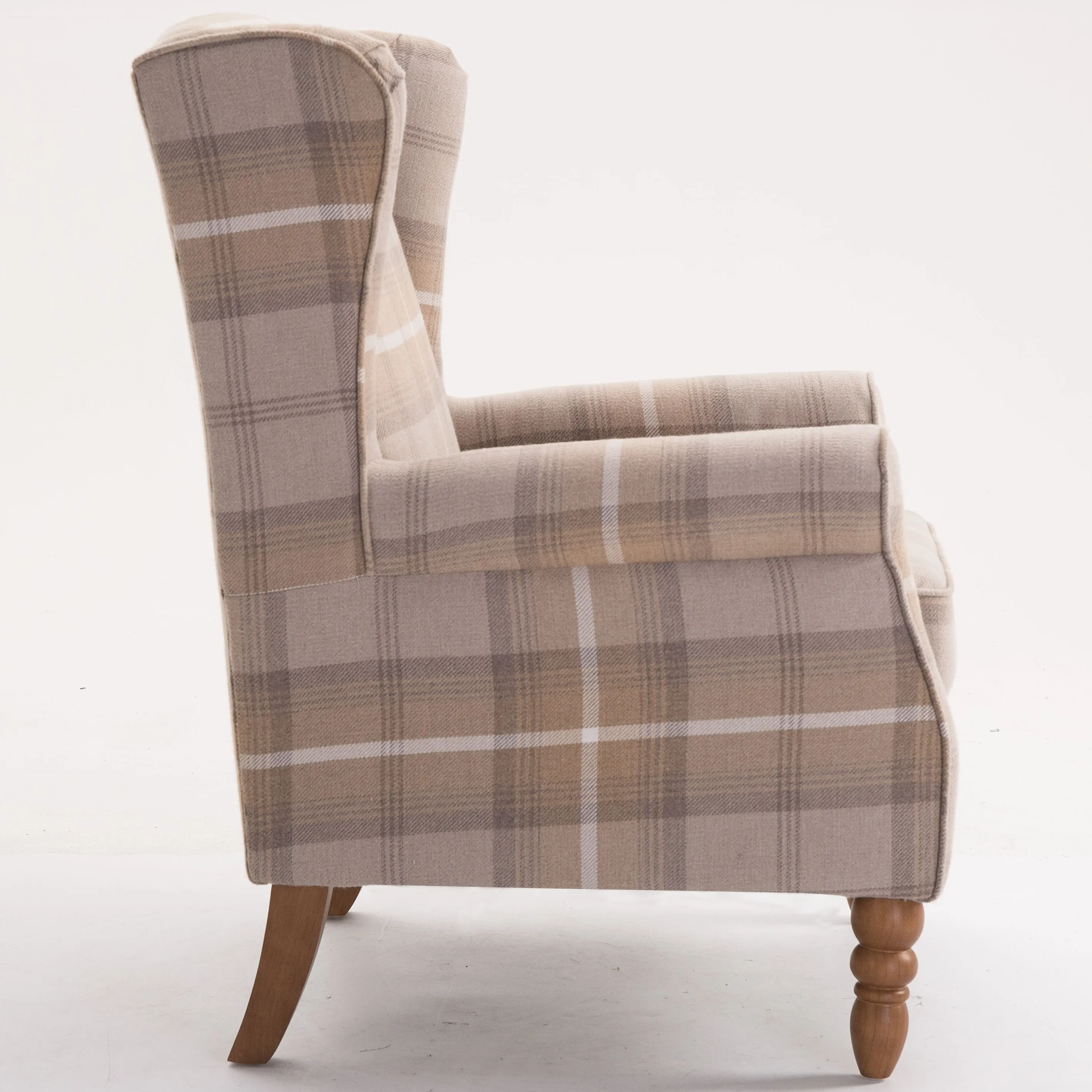 Classic Brown Fabric Upholstered Solid Wood Legs Living Room Accent Chair Armchair