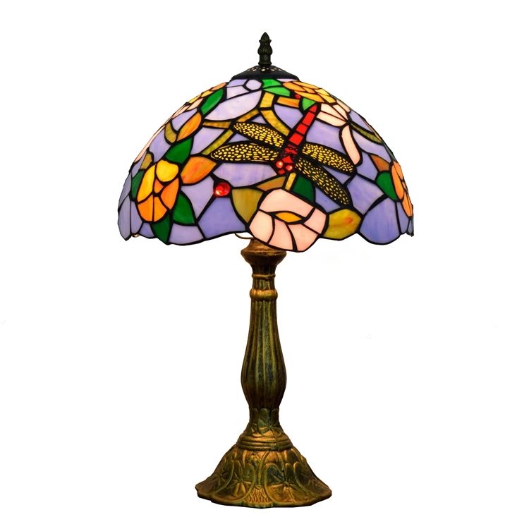 12 inch European style Blue dragonfly lotus Art Table Lamp Tiffany Stained Glass Retro Bar Dining Room Bedroom Bedside Lamp