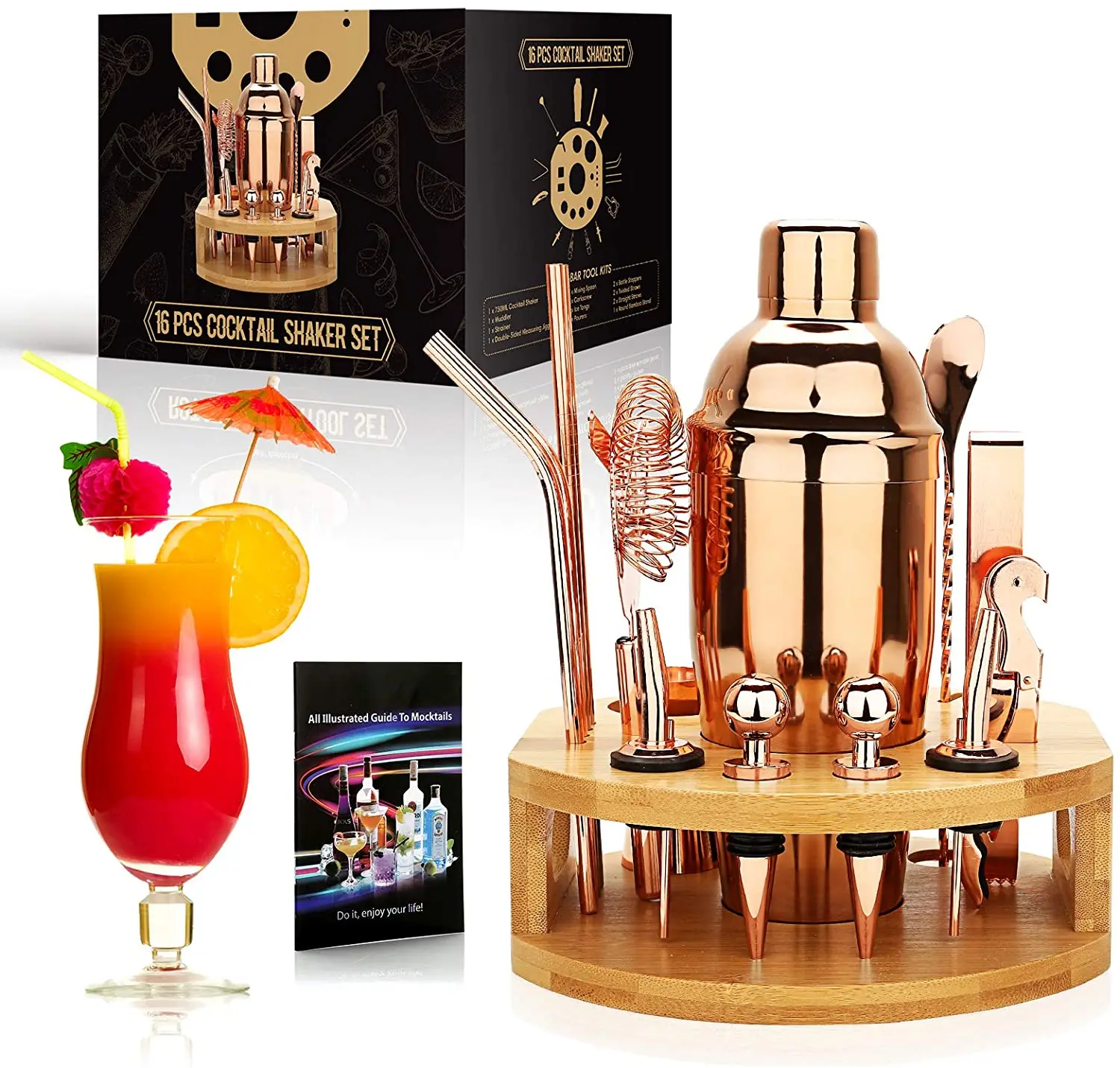 2022 New High Quality Cocktail Shakers Set 16 Pieces 24Oz/750Ml Boston Shaker Stainless Steel Bar Tools Set