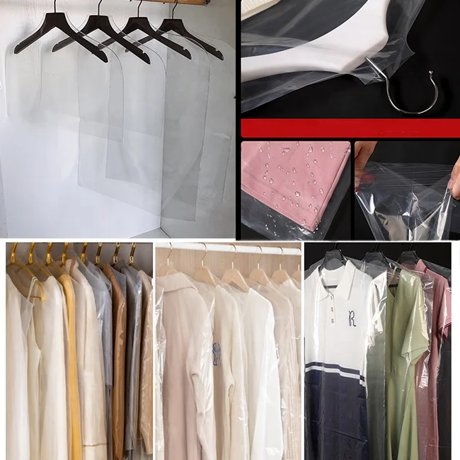 cheap custom logo print pvc dress clothing dust cover bags clear suit bag waterproof PE plastic garment cover for clothes