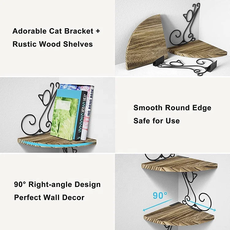 Perfect Rustic Radial Shelf in Cat Shape 4 Tier Wooden Corner Shelf Mount Wall Shelf Corner