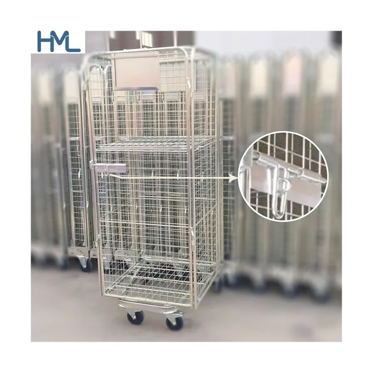 Storage and cargo equipment 2 shelf logistic foldable steel wire pallet nestable roll container