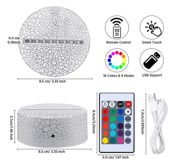 Jartown RGB Светодиодная лампа база для 3D светодиодных ночников акриловая черная с USB-кабелем и пультом дистанционного управления настольная