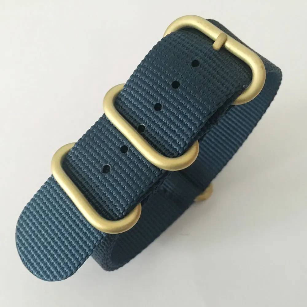 Luxury ballistic nylon watch band sand blasted finish 4 ring with navy bronze zulu strap watch strap supplier