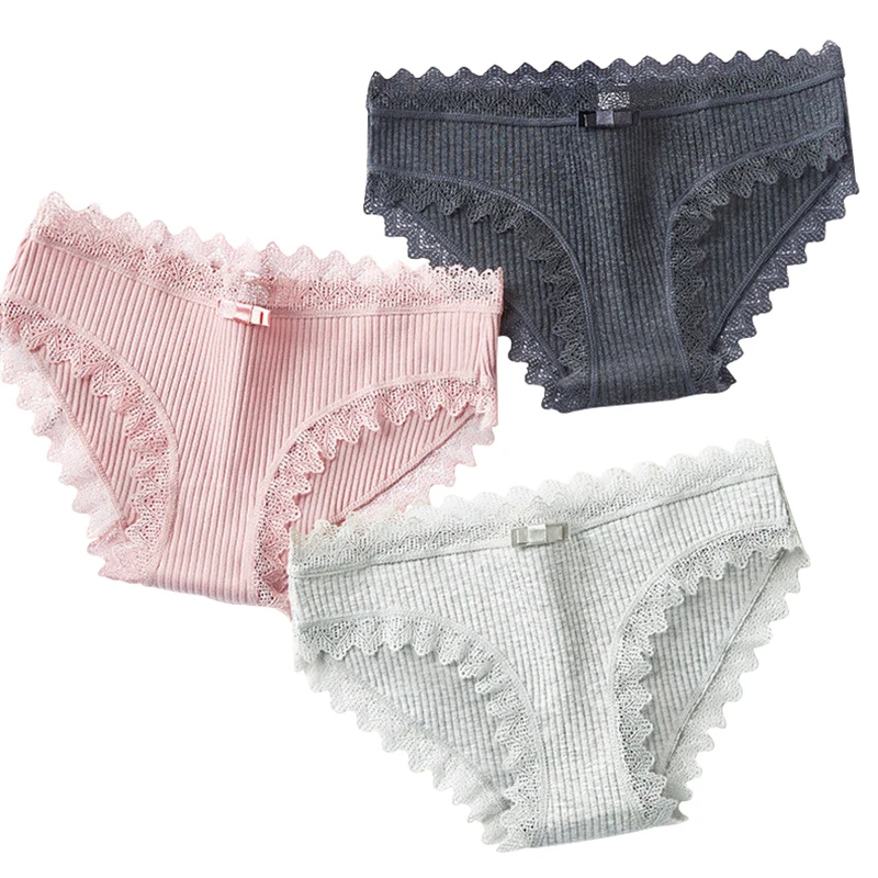 New Women cotton Striped  lace Panties Skin-friendly Underwear Sexy Mid-Rise Panties for women