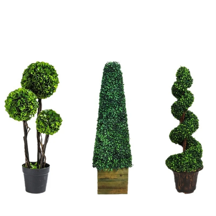 Artificial Topiary Tree Creative Green Plant Topiary Evergreen Tree Tower Shape Spiral Ball Tree for Wedding Outdoor Decor