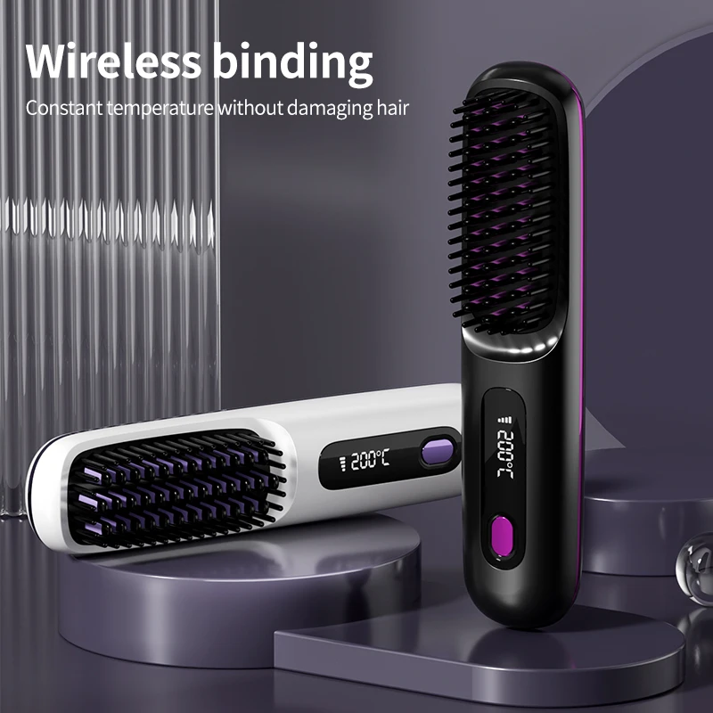 2 Colors Flat Iron Hair Straightener USB LCD Straight Hair Comb Mini Electric Wireless Hair Brush with Box