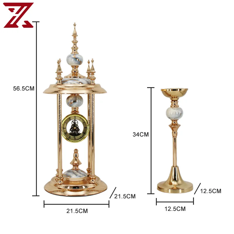 New Design Retro Home Decoration Metal Tea Lights Candle Holder Ceramics Desk Clock Set For Furnishings Crafts