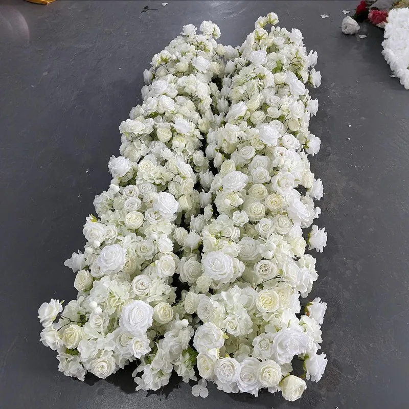 Customized Rose Flower Runner 2 Meter White Flower Row Flower Wall Backdrop Rose For Wedding Decoration