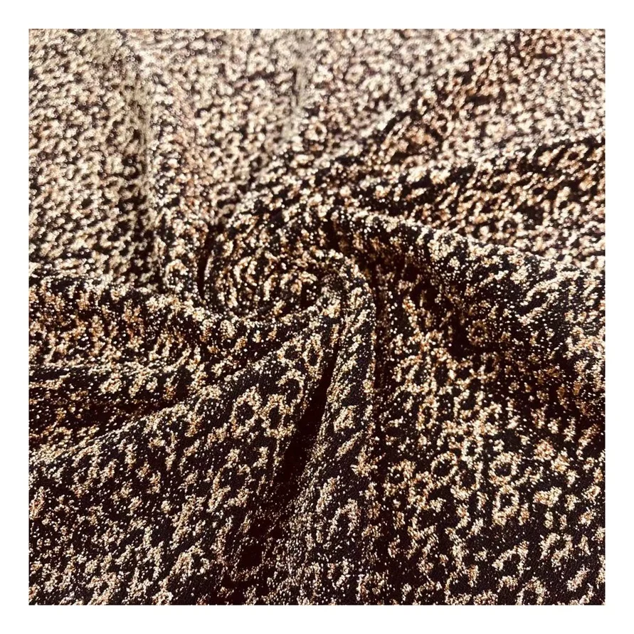 Leopard shiny gold polyester mesh knitted fabric jacquard fabrics for clothing