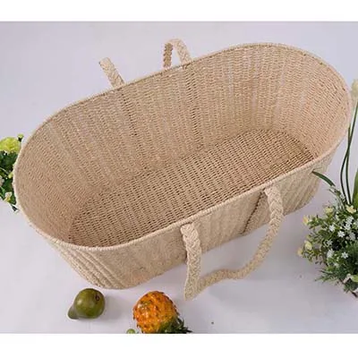  HuangTu Natural Korb Seagrass Woven Cover Baby Moses Changing Wicker Cotton Storage
