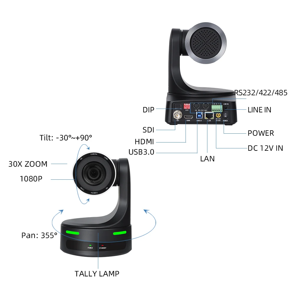 JJTS 1080P 60FPS USB3.0 + HDMI LAN SDI TALLY 30X оптический зум NDI опциональный датчик движения