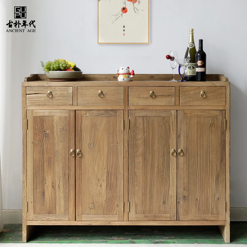 Modern rustic recycled elm wood shoe cabinet custom factory wood one stop furniture provider solid wood multi-purpose cabinet