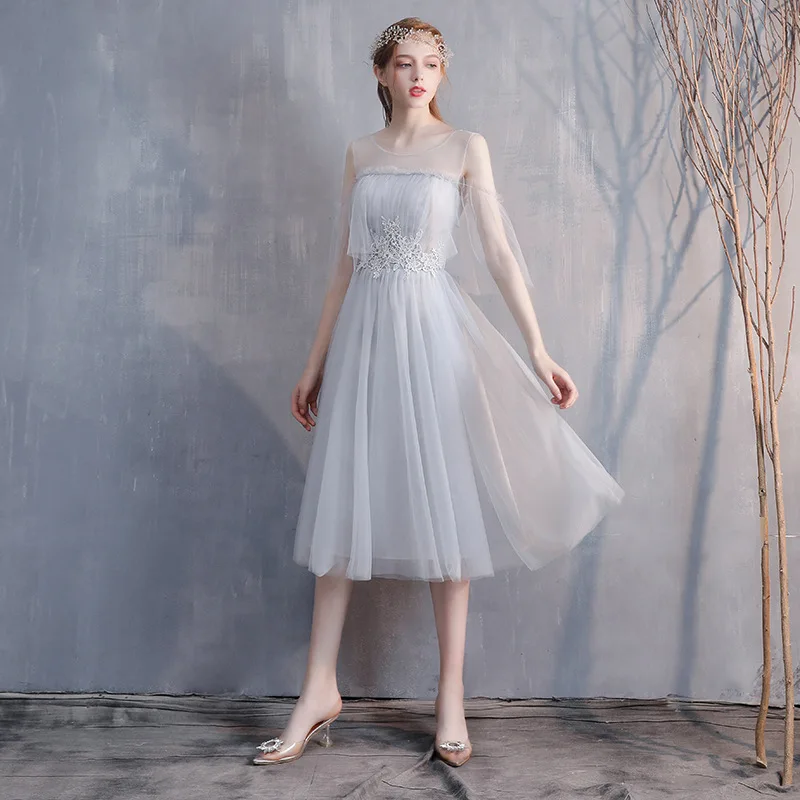 Wholesale Summer Grey Bridesmaid Dresses Mesh Breathable Straight Skirt Long Wedding Dress Bridesmaid Dress
