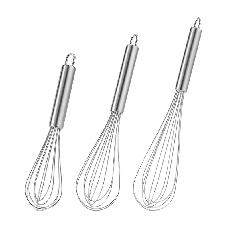 FDA standard multi-size food safe kitchen supplies egg mixing tool 8' manual egg beater 430 stainless steel egg whisk