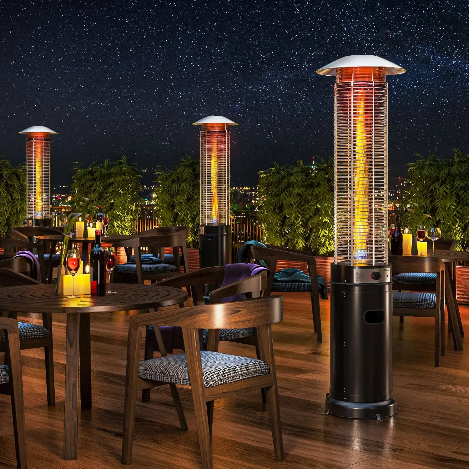 2022 backyard decoration outdoor  glass tube heater 40000 BTU  round flame gas propane stove