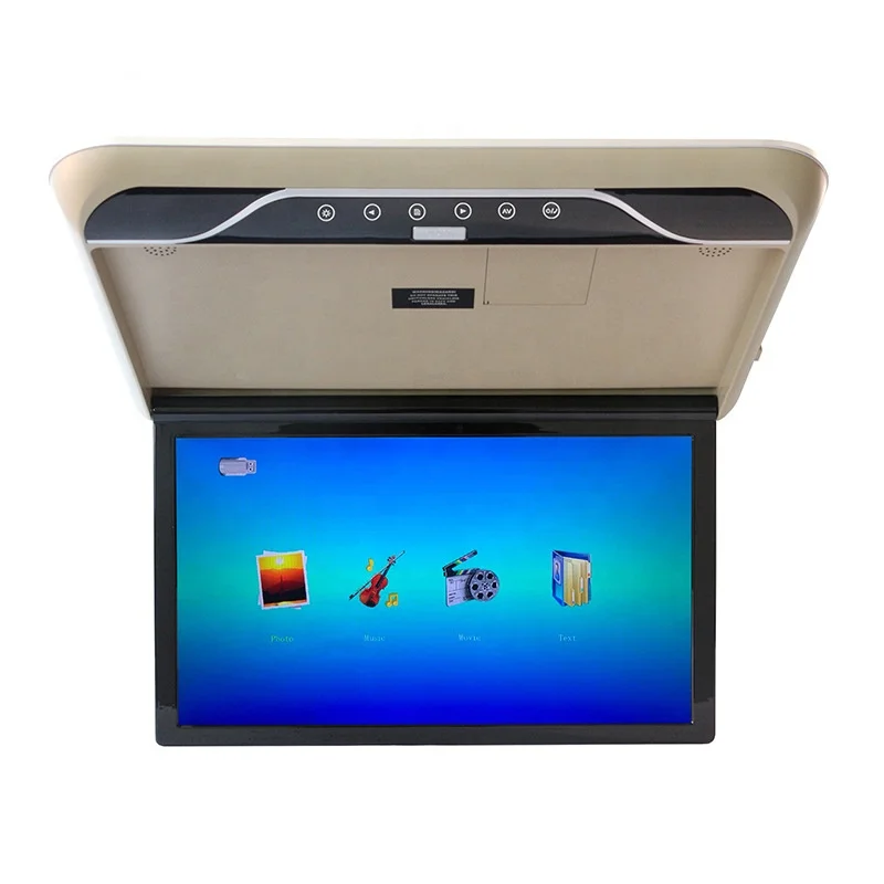 19 inch Car MP5 Flip Down Monitor Two Ways Audio Output AV USB SD HDTV FM HD Roof Mount Display Entertainment Audio System