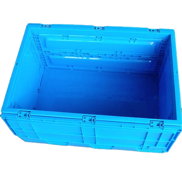 HOT selling customized color straight wall 600x400x320 mm Plastic storage box container collapsible crate with attached lid