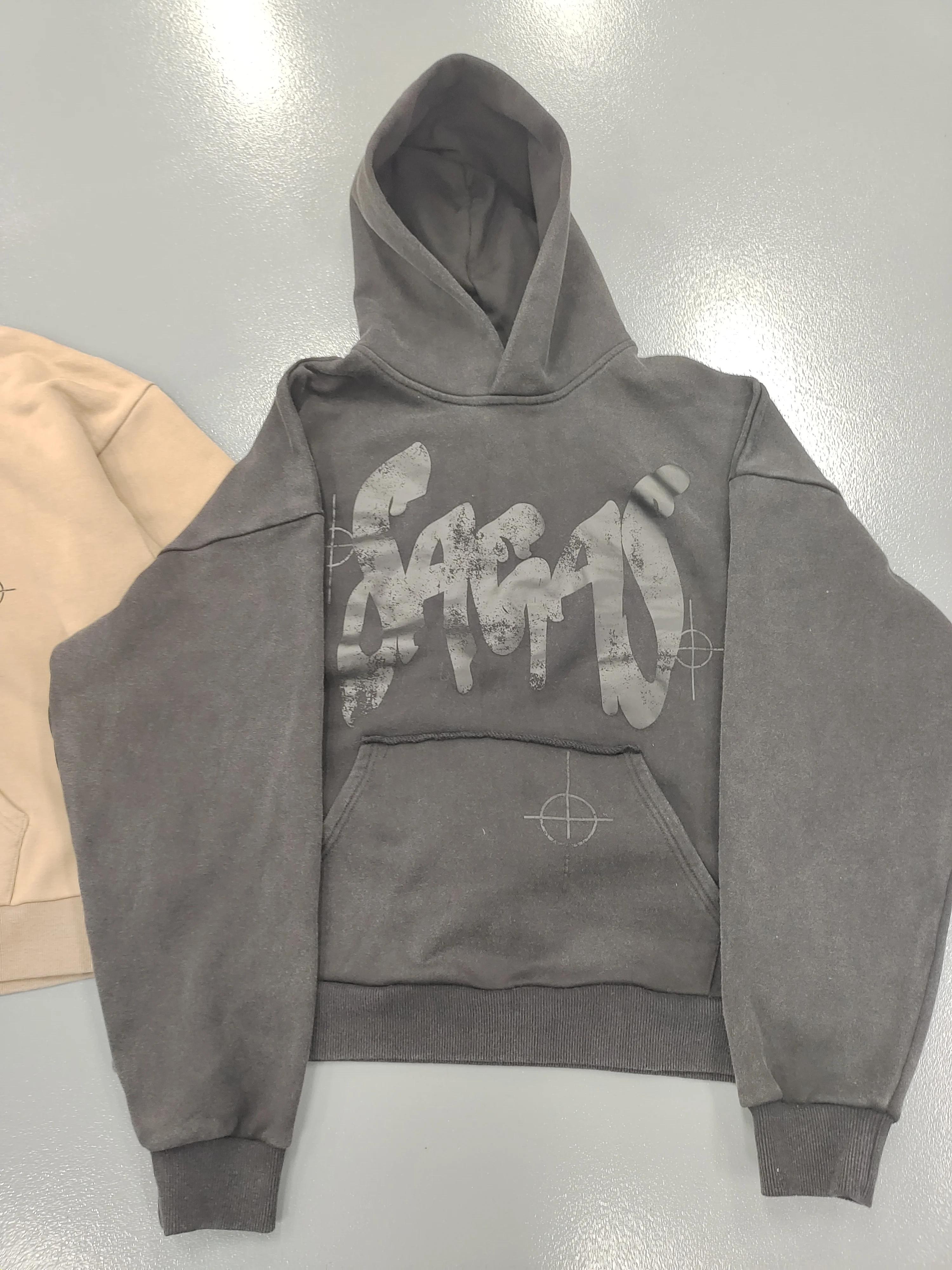 Vintage Hoodies Cotton French Terry Puff Print Hoodies Oversized Blank Streetwear Pullover Acid Wash Hoodie