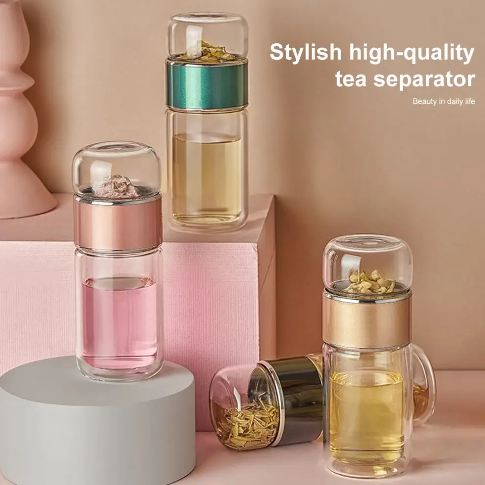 High Waterbottle Quality Double Glass Water Bottle with Case Tea Drink Bottle Infuser Tumbler Drinkware Eco-Friendly Cute Bottle