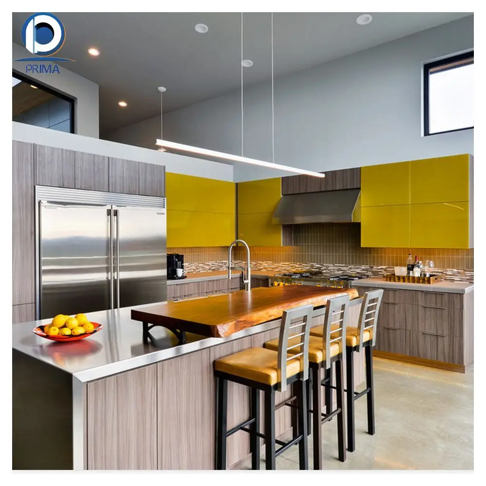 Morden Set Prefab Home Furniture with Solid Wood Teak MDF Cupboard Panel Design Kitchen Cabinets