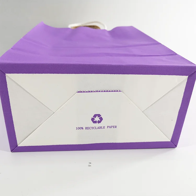 
Wholesale recycle white packaging paper bag manufacturer custom with your own logo purple kraft paper bag 