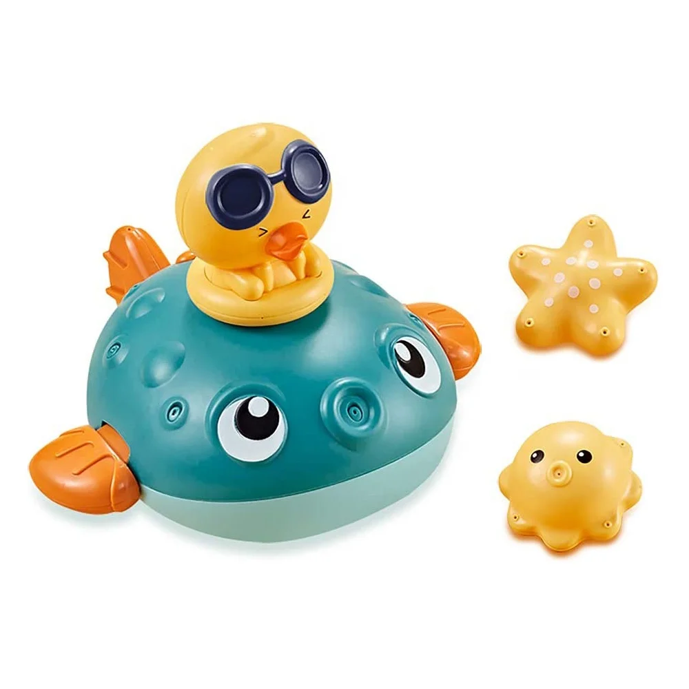 3 in 1 cute little fish bath toys circularly spraying water game floating swimming kid bathing toys with 3 sprinklers for change