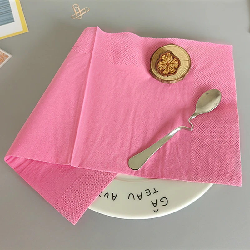 Colored Dinner Napkins in Pink 2-Ply Virgin Wood Pulp Foldable Serviettes FSC Certified Pink color Colored Dinner Napkins