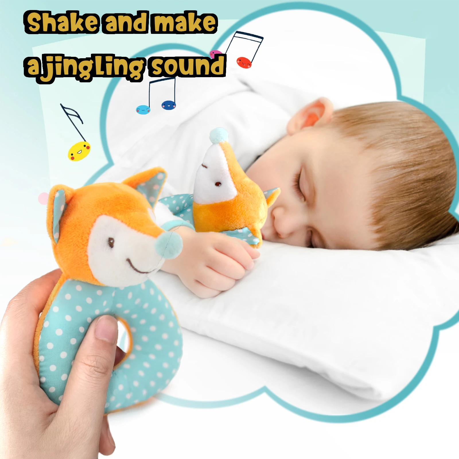 Baby Lovely Fox Soft Rattle Toy, Plush Stuffed Animal for Newborn Soft Hand Grip Shaker Over 0 Months