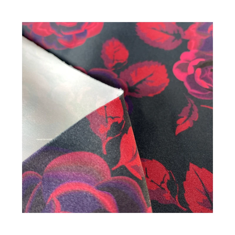 custom digital printed rose patterns polyester heavy satin top chiffon fabric for garment