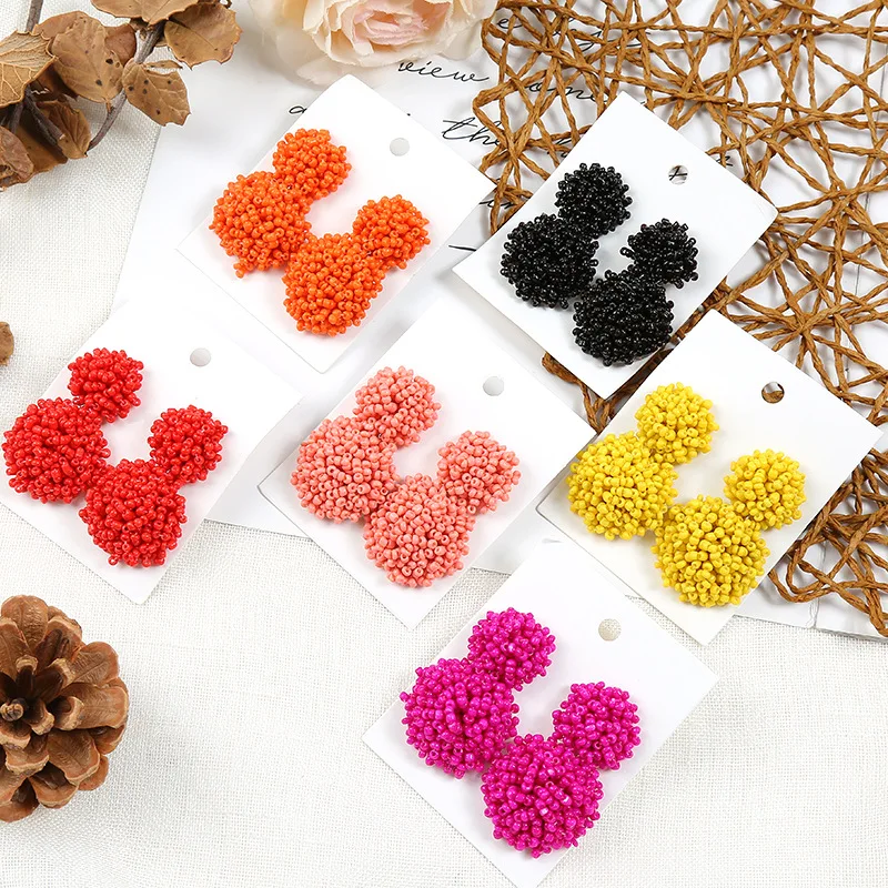 Fashion Jewelry Idea Gifts Women Girls Boho Statement Drop Earrings Bohemian Handmade Big Beaded Round Dangle Earrings