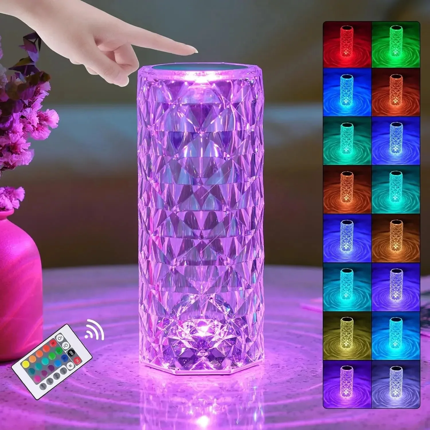 Home Decoration Lighting Modern Usb Led Rechargeable Hotel Bar Touch Control RGB Table Lamp 3D Art Crystal Night Light Projector