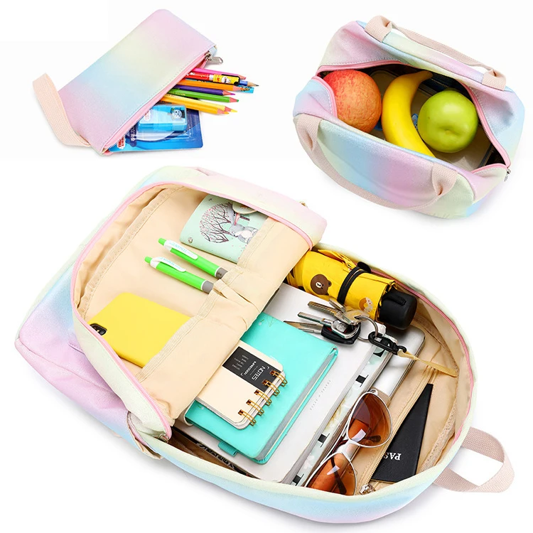  Wholesale 2021 Fashion 3Pcs Set Rainbow Girl Pink Student School Bags