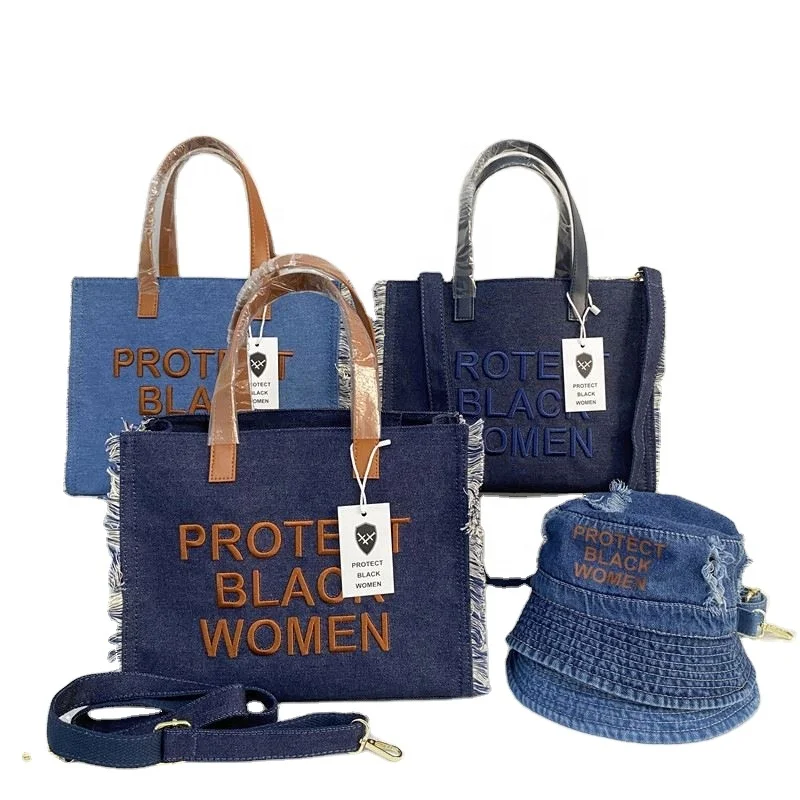 QY7183 2024 New Dropshipping Protect Black women Purse Designer Tassel Handbags Denim Canvas Protect Black Women Tote bag