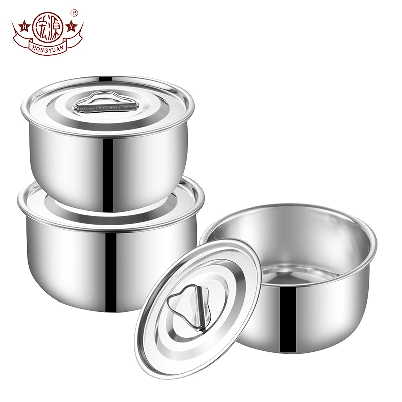 Kitchen cookware stainless steel cooking pot food pot soup bowl with lid