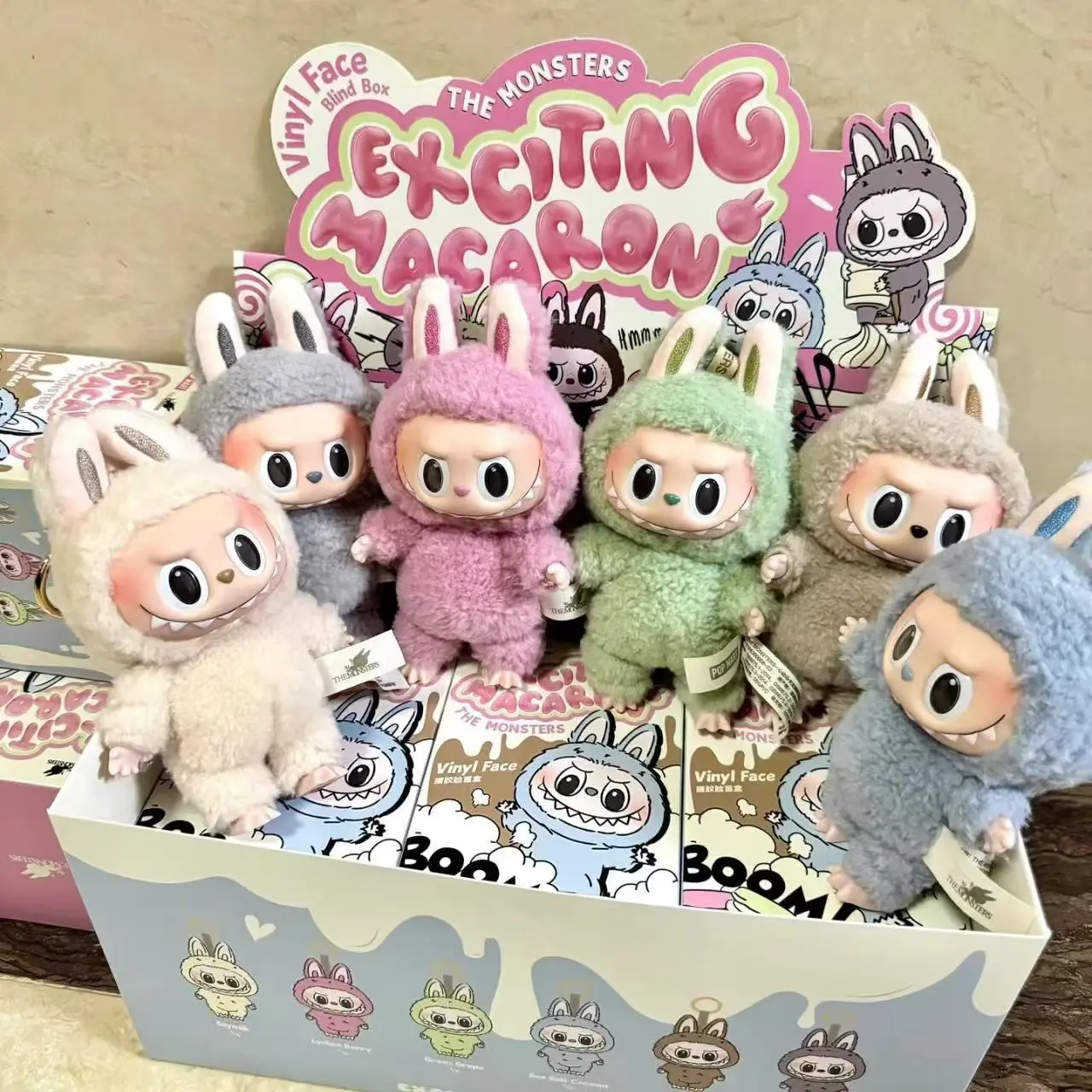 Blue Gery Labubu Kid Toys Mini Pink Yellow Green Brown Gery Purple Stuffed Toys Anime Kawaii Action Figure Monsters Plush Toys
