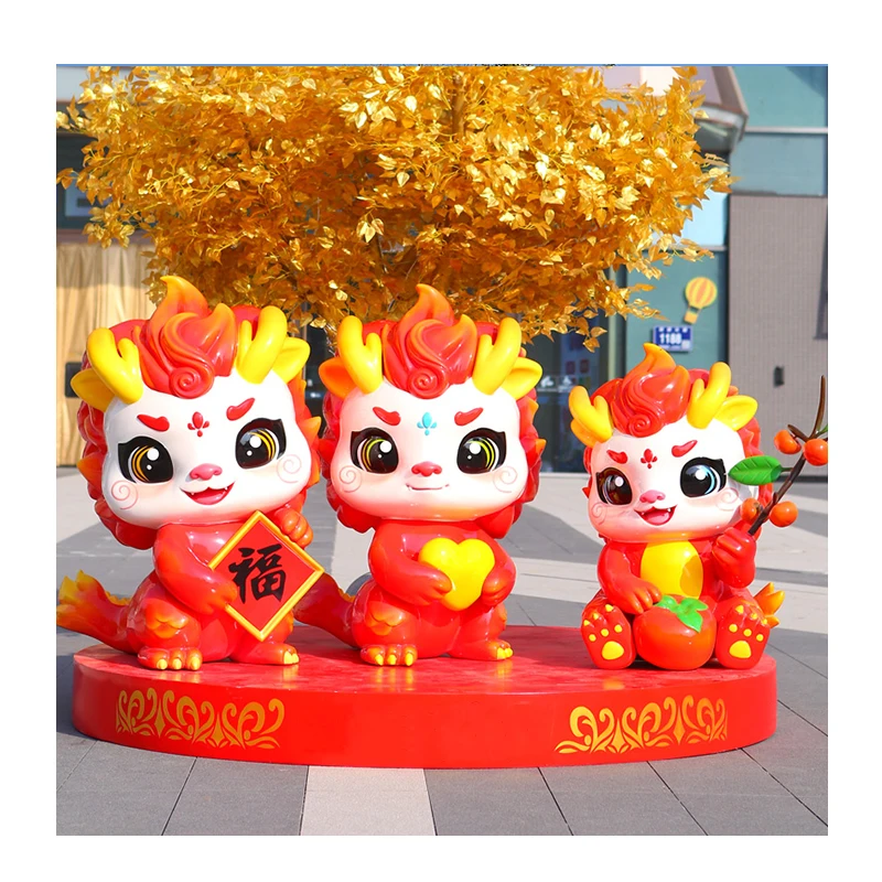 Outdoor large cartoon fiberglass sculpture customized New Year the Spring Festival lovely dragon Statue Mall decoration