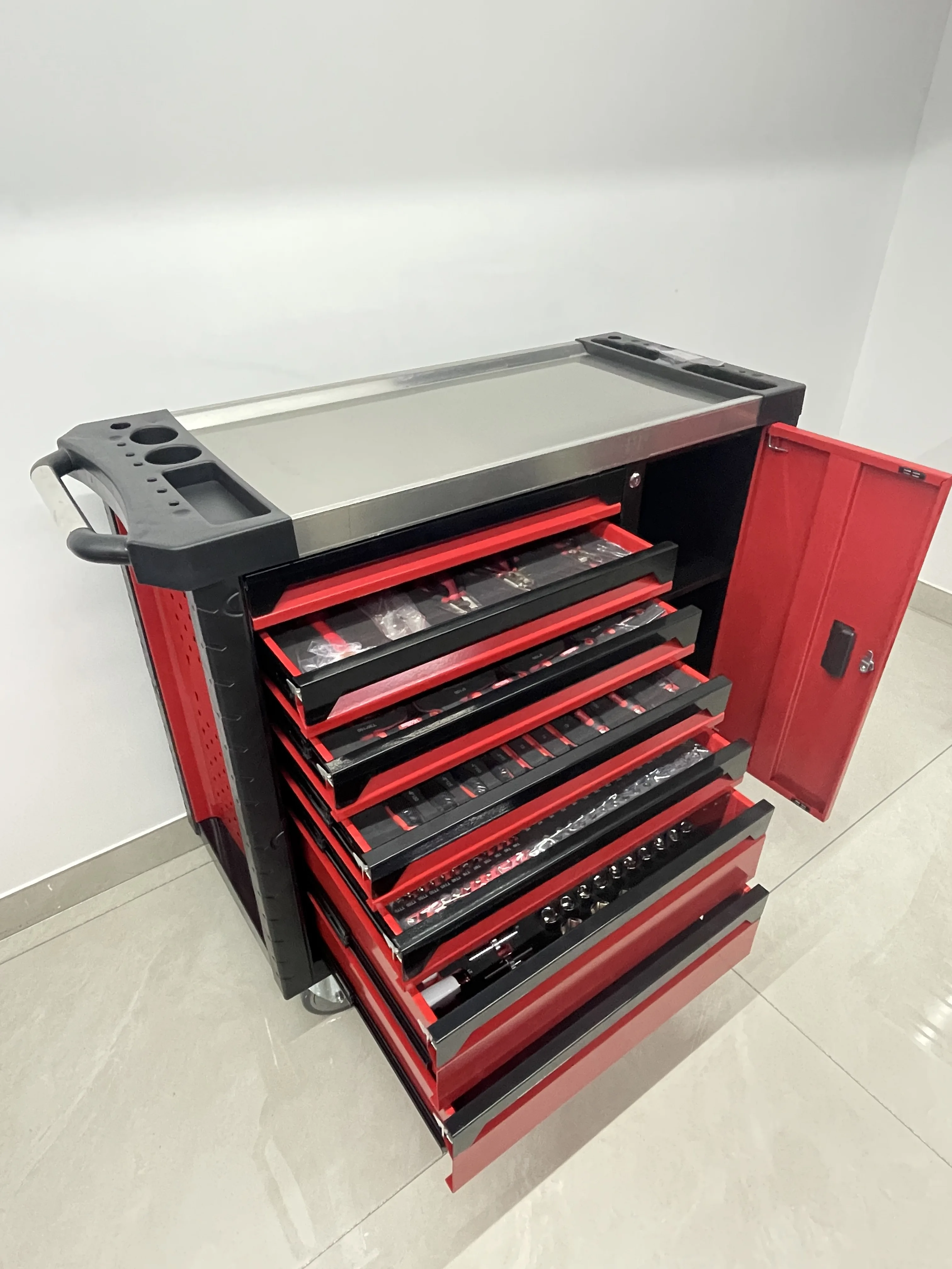 CE 8 Drawers Garage Heavy Duty Metal Tool Cabinet Storage Tool Trolley/ Chest / Cart With 258 Tool Sets Maintenance Hand Sets