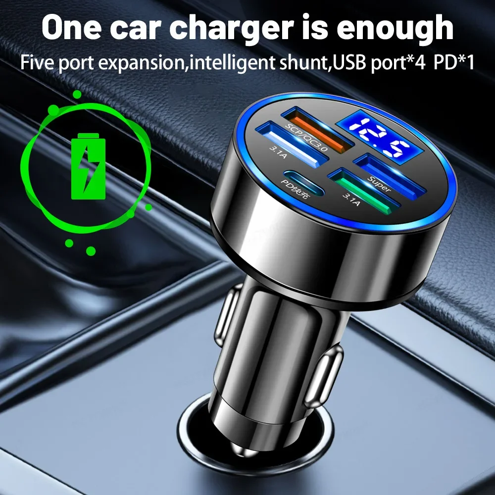 Usb Pd Fast Charging C Led 5 Quick Adapter Type Phone Voltage Display Port 3.1A 4 With Lamp For Mobile Qc3.0 Car Charger