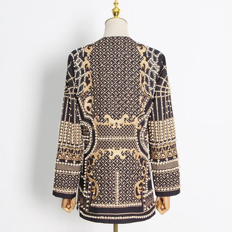 20234 New fashion pearls embroidery jacket customized street jacket wear rhinestone women jacket