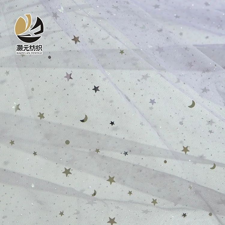 Multi color stars moon american sequin tulle gold glitter mesh fabrics