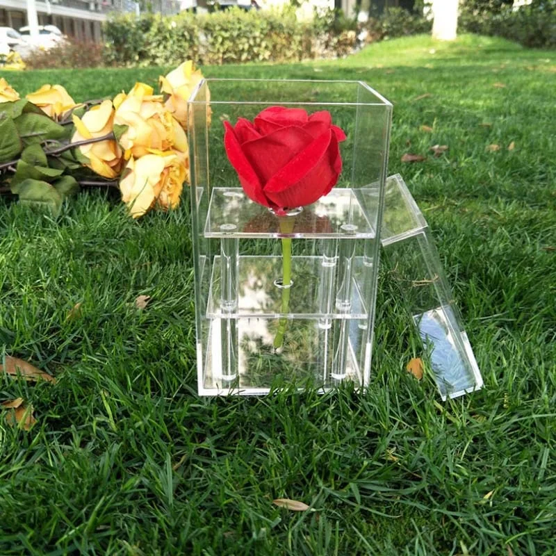 Wholesales Acrylic Rose Flower Box /Flower Shipping Boxes/Clear Plastic Single Rose Acrylic Box For Preserved Roses Flower