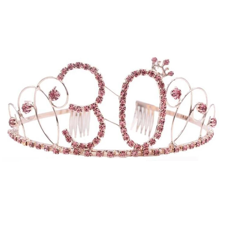 
Crystal Rhinestone Birthday Tiara Headband Replaceable Age Numbers Happy Birthday Crown 