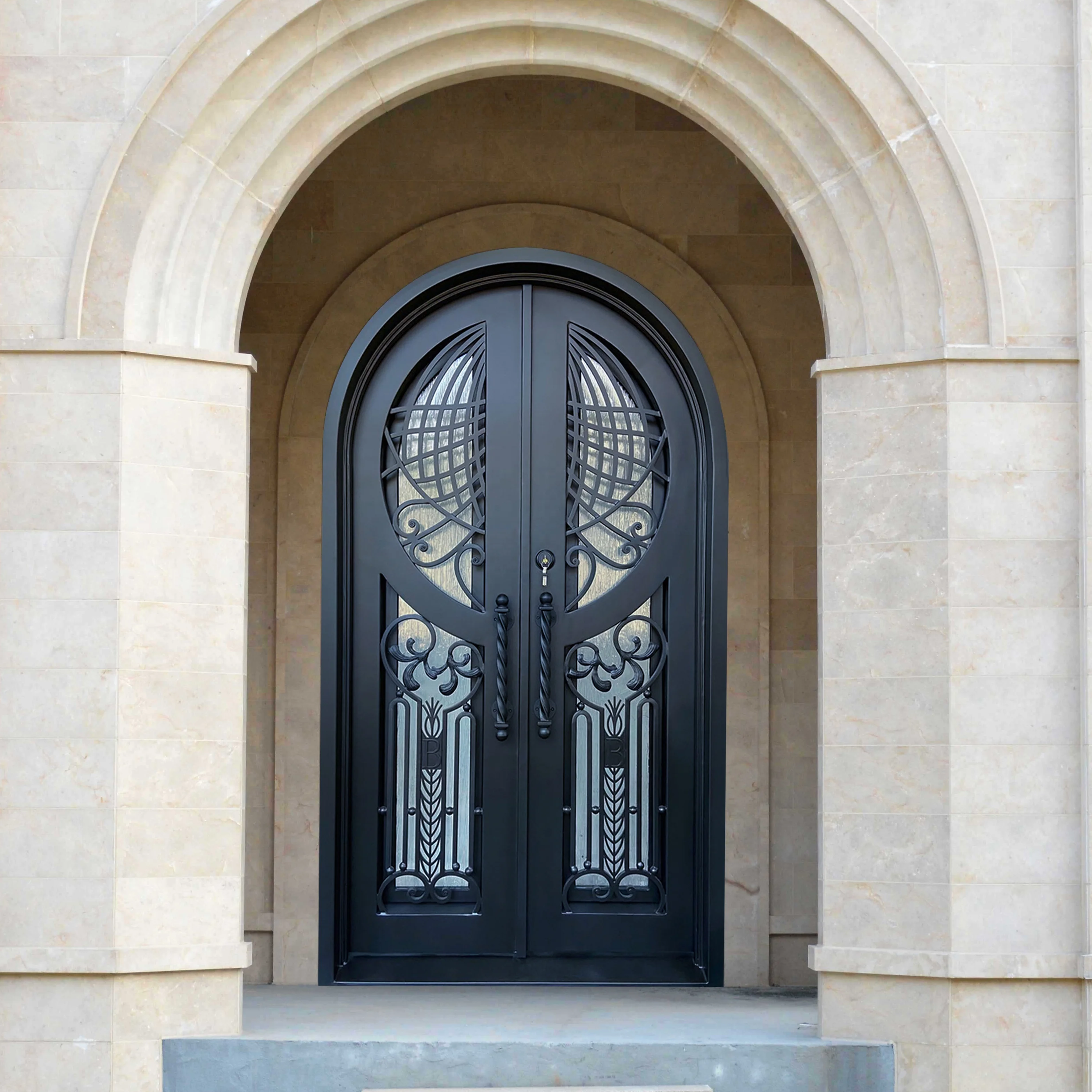 arch wrought iron double entry doors exterior metals house doors bullet proof glass and soundproof design outside door